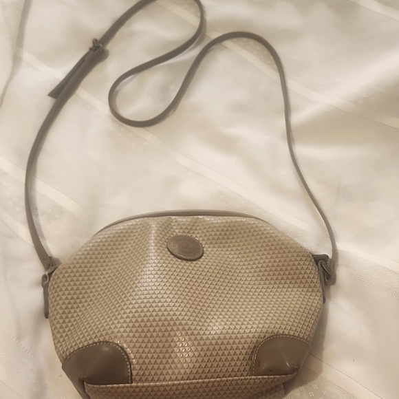 Vintage 80s LIZ CLAIBORNE Crossbody Purse Handbag Small Square Leather Taupe Tan - Picture 7 of 7